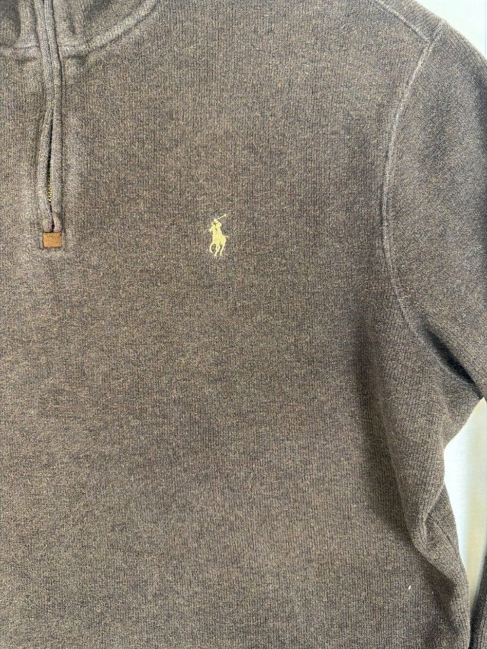 Polo Ralph Lauren Mens Size L Brown 100% Cotton 1/4 Zip Pullover Sweater - Picture 2 of 9